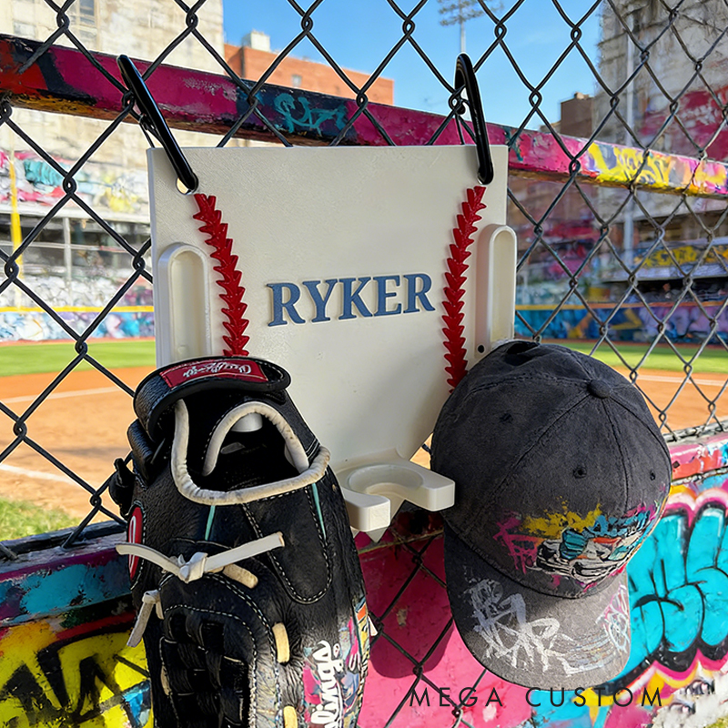 Personalized 3D-Printed Baseball Dugout Organizer for Helmets, Gloves, and Bats with Custom Name for Baseball Players