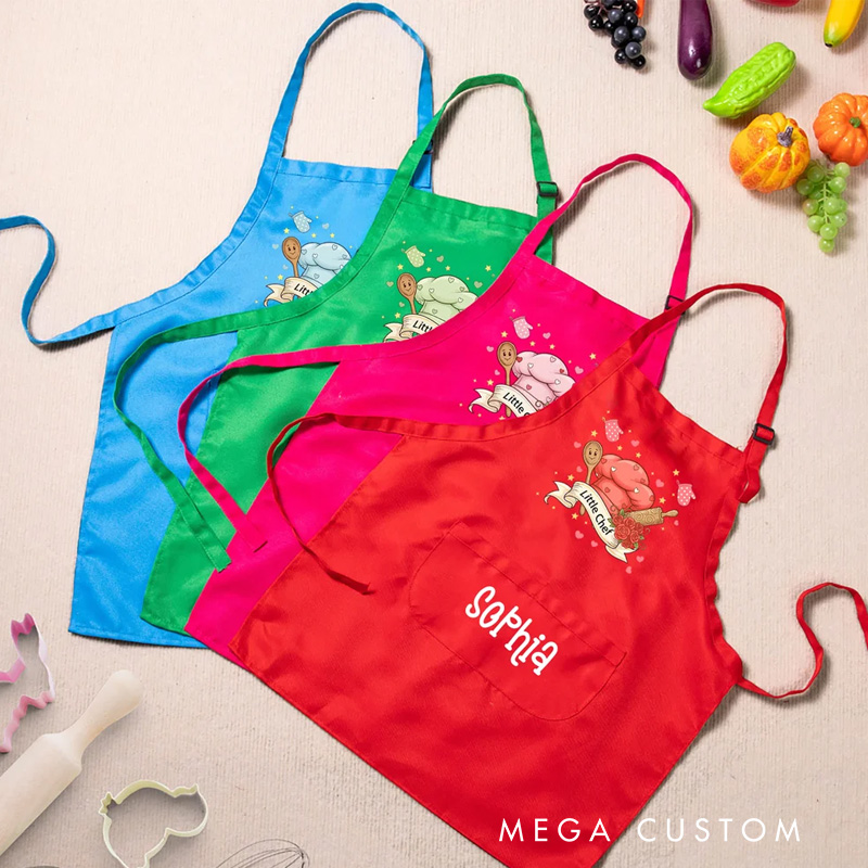Personalized Little Chef Adjustable Kid Apron Chef Hat Set with Name and Pocket Cooking Accessory Birthday Valentine's Day Gift for Boys Girls