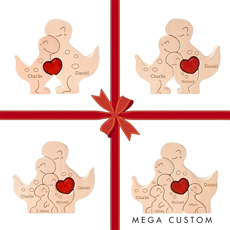 Personalized Wood Dinosaur Figurine Cuddling Decoration Hand-Carved Dinosaur for Family Keepsake Gifts