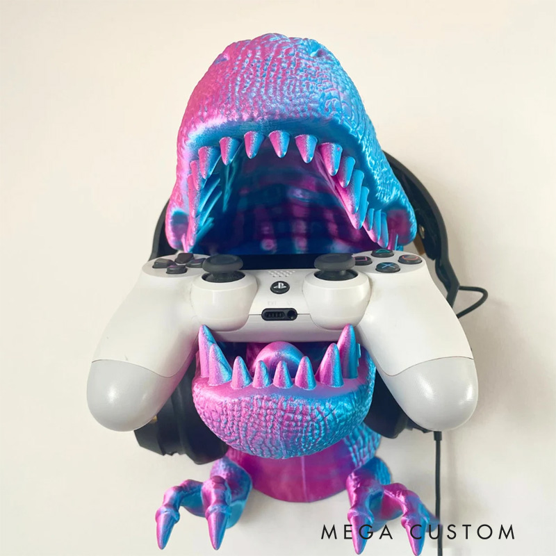 Personalized T-rex Head Game Console Controller And Headphone Stand Universal Controller Stand 3D Printed Gift for Game Lovers