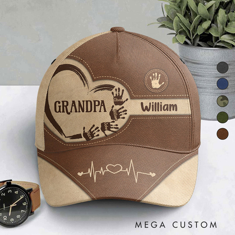 Personalized Classic Cap Custom Grandpa Dad Kids Handprints Gift for Grandpa Father's Day Gift
