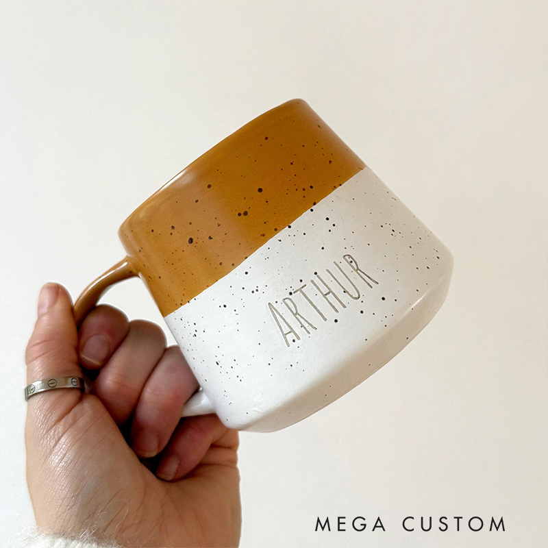 Personalized Two-Tone Flecked Ceramic Mug Engraved Tea Coffee Cup Gift for Him Gift for Her Mum or Dad Gift
