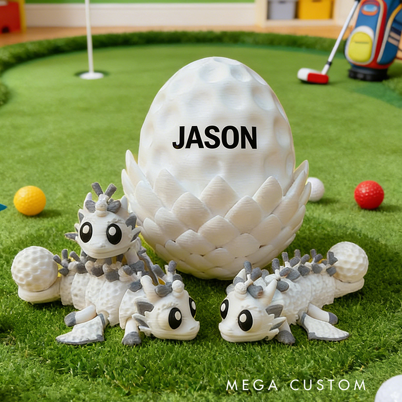 Personalized 3D Printed Golf Dragon and Egg Toy Unique Gift for Golf Lovers on Birthday 