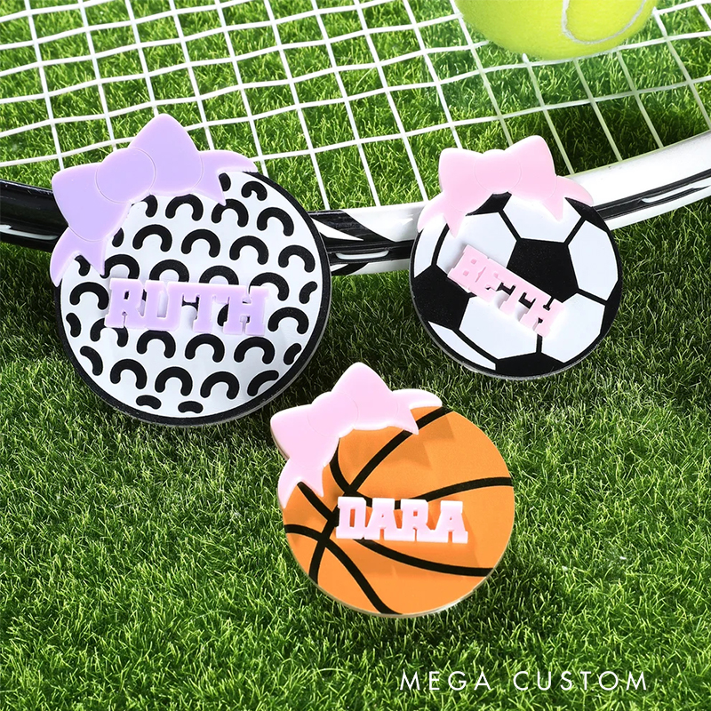 Personalized Sports Ball Bow Design Bag Charm with Name Accessories for Bag Birthday Gift for Sports Lovers