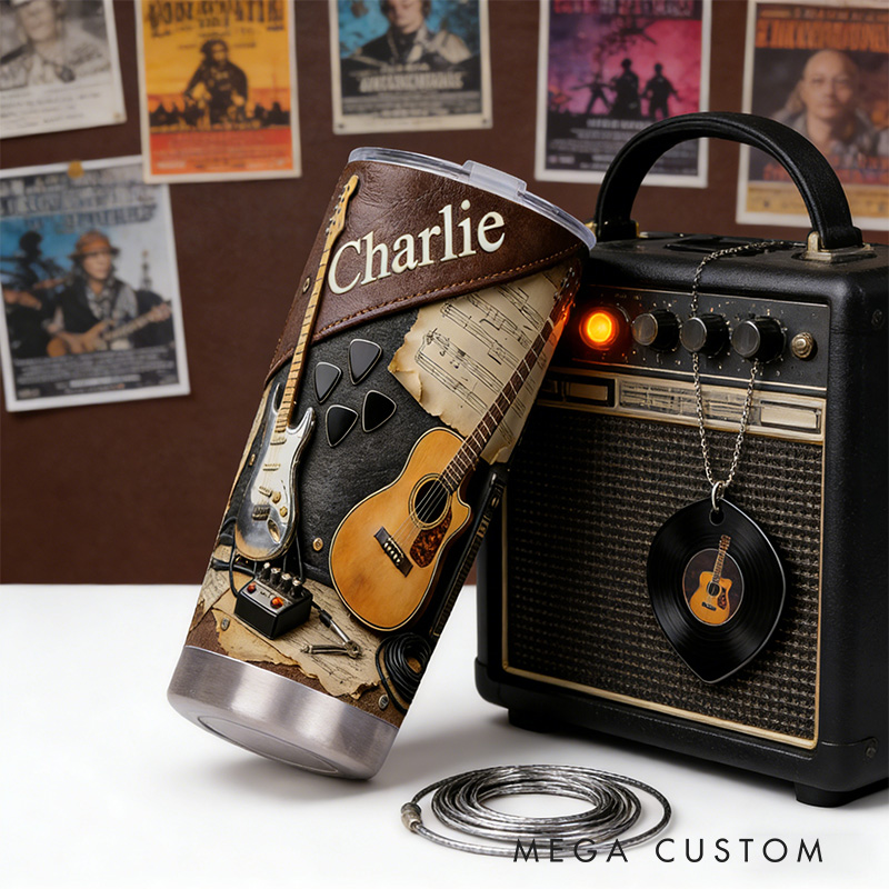 Personalized 2D Flat Light Acoustic Vibes 20oz Tumbler Custom Guitar Themed Tumbler for Music Lovers
