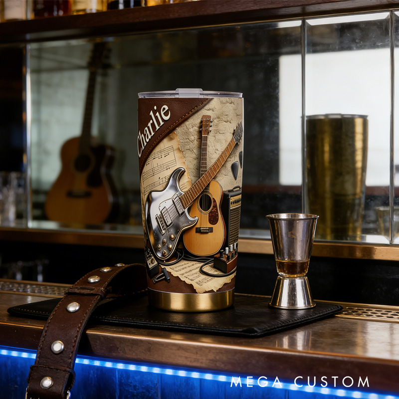 Personalized 2D Flat Light Acoustic Vibes 20oz Tumbler Custom Guitar Themed Tumbler for Music Lovers