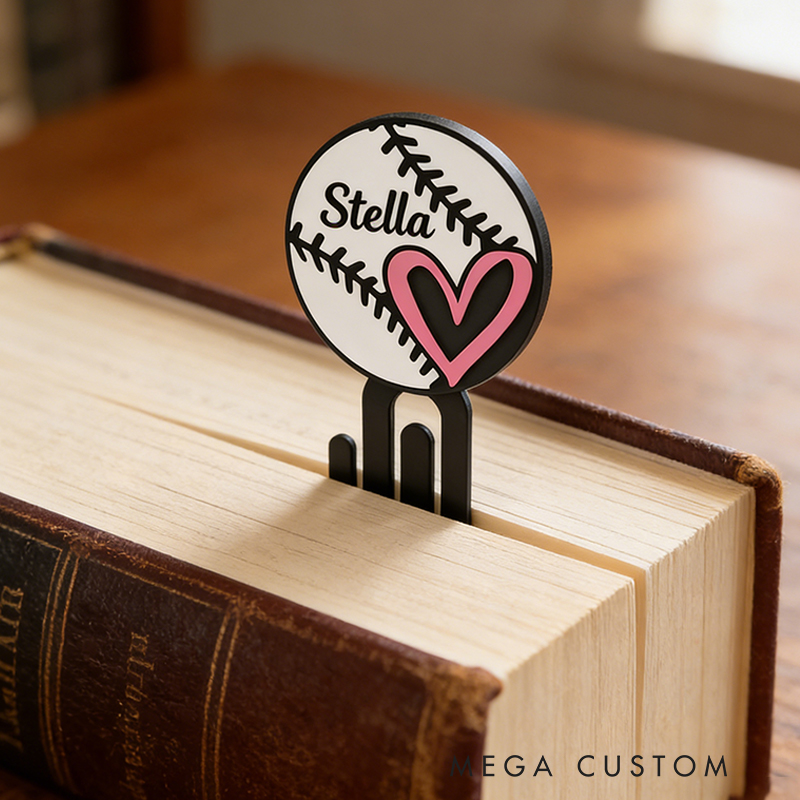 Personalized Baseball Heart Bookmark Custom Name for Reading Fans and Athletes 