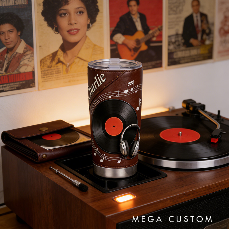 Personalized 2D Flat Vinyl Groove 20oz Tumbler Custom Vinyl Record Themed Tumbler for Music Lovers