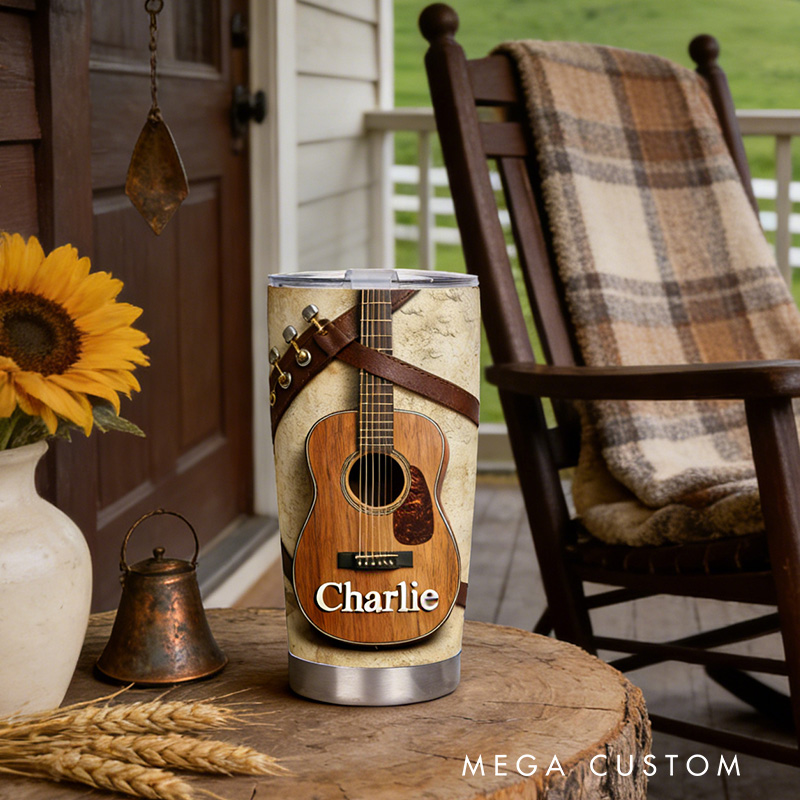Personalized 2D Flat Rustic Melody 20oz Tumbler Custom Country Music Guitar Themed Tumbler for Music Lovers