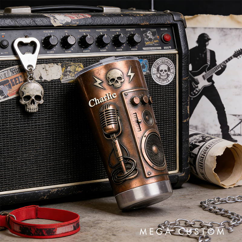 Personalized 2D Flat Retro Rock Amplifier 20oz Tumbler Custom Rock Music Themed Tumbler for Music Lovers