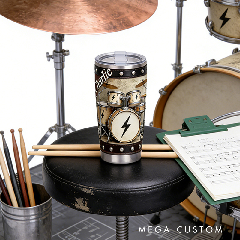Personalized 2D Flat Thunderbeat Drum 20oz Tumbler Custom Drum Themed Tumbler for Music Lovers
