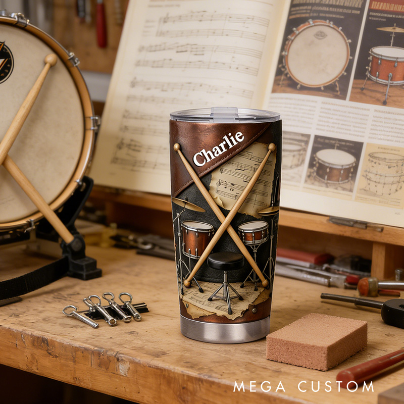 Personalized 2D Flat Percussion Passion Vibes 20oz Tumbler Custom Drum Themed Tumbler for Music Lovers