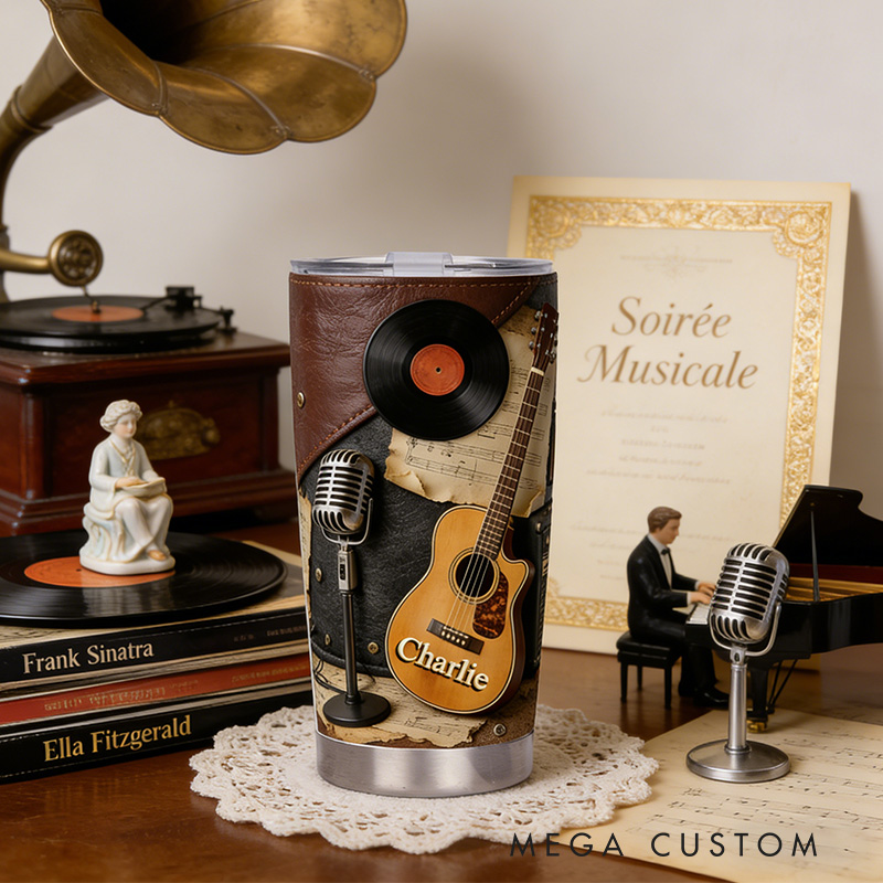 Personalized 2D Flat Light Acoustic Vinyl Vibes 20oz Tumbler Custom Music Themed Tumbler for Music Lovers