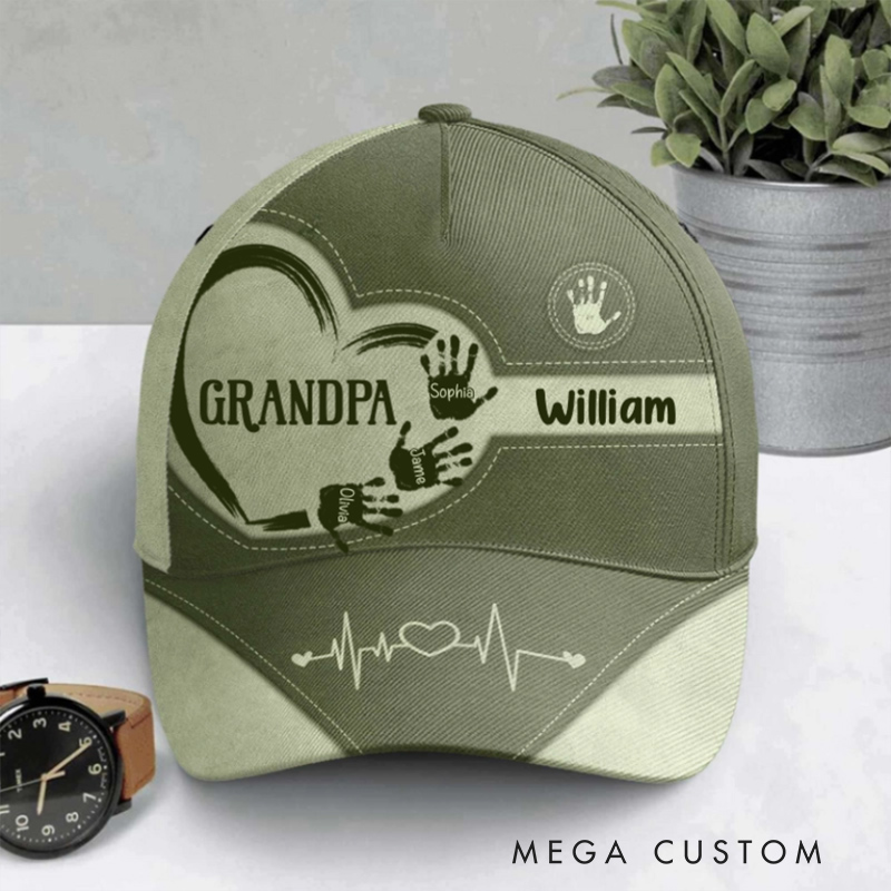 Personalized Classic Cap Custom Grandpa Dad Kids Handprints Gift for Grandpa Father's Day Gift