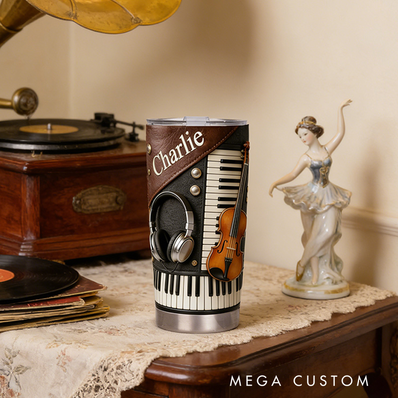 Personalized 2D Flat Melodic Symphony 20oz Tumbler Custom Music Themed Tumbler for Music Lovers