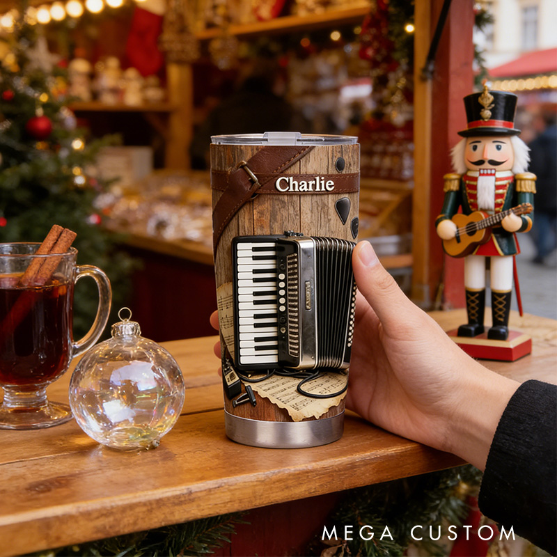 Personalized 2D Flat Accordion Elegance  20oz Tumbler Custom Music Themed Tumbler for Music Lovers