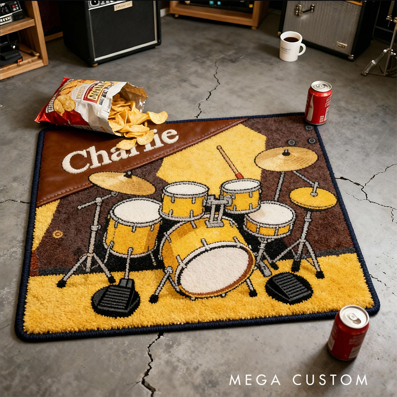Personalized 2D Flat Golden Drumbeat Rug for Music Lovers Gift for Kids Music Studio