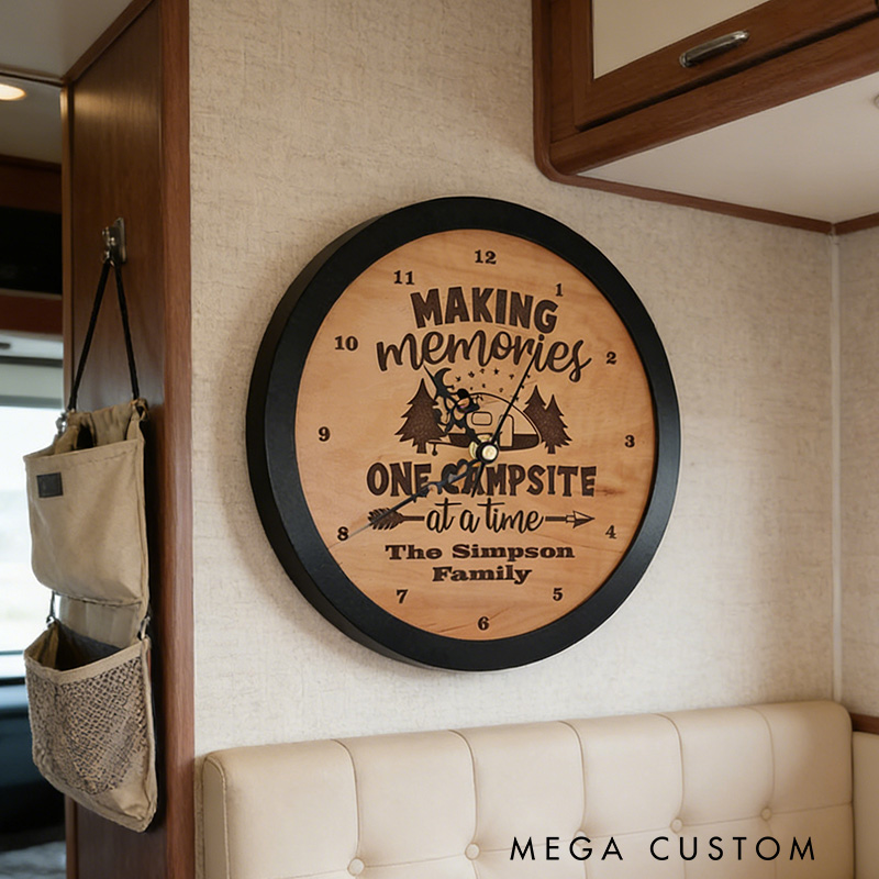 Personalized Camping Clock Rustic Family Camping Clock Camper Rv Rig 5th Wheel Trailer Family Camping Gifts