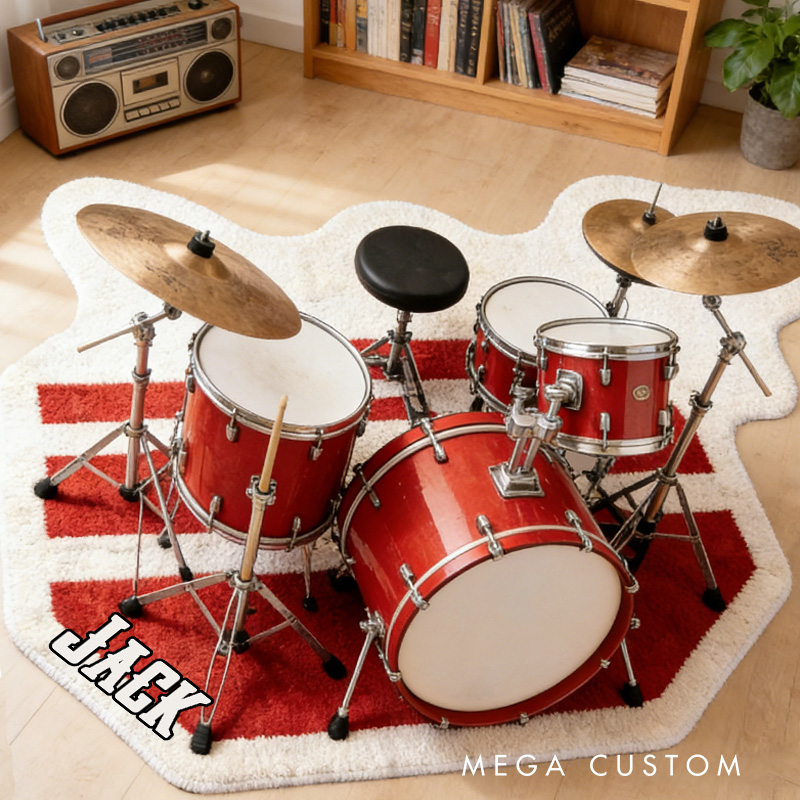 Personalized 2D Flat Red Rhythm Rug for Music Lovers Gift for Kids Music Studio