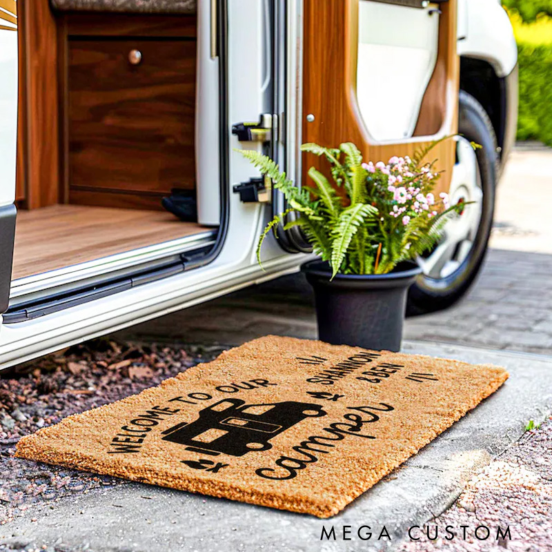 Personalized Welcome to Our Camper Van Doormat Custom Camper Door Mat Doormat Family Name Camping Gifts