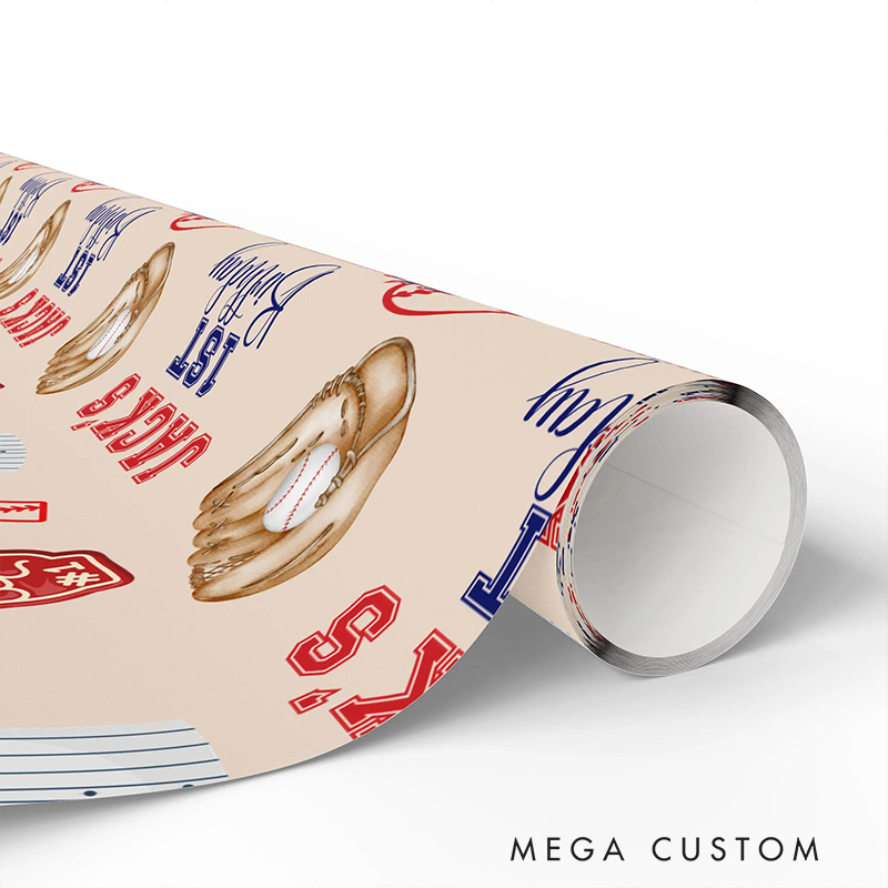 Personalized 1st Birthday Gift Wrap Custom Name Baseball Theme Wrapping Paper with Matching Ribbon Rookie of the Year First Birthday Gift Wrap 3 Sizes