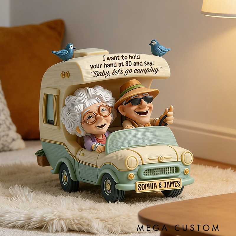 Personalized 3D Printing Old Couple Camping Ornament Rv Camper Funny Senior Couple Gift Ornament for Husband and Wife