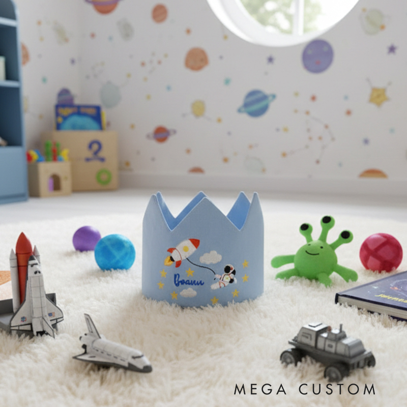 Personalized Astronaut Linen Crown Custom Embroidered Adjustable Kids' Birthday Party Hat