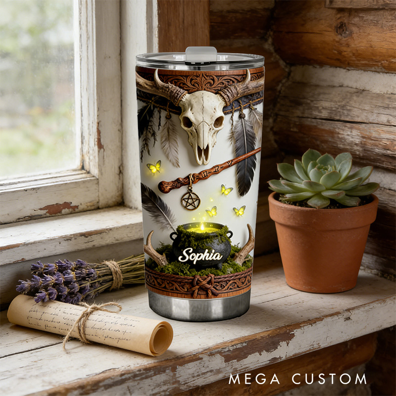 Personalized 2D Flat Witch's Cauldron 20oz Tumbler Custom Magic Witch Themed Tumbler for Magic Lovers