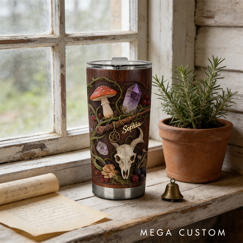 Personalized 2D Flat Mystical Nature 20oz Tumbler Custom Magic Witch Themed Tumbler for Magic Lovers