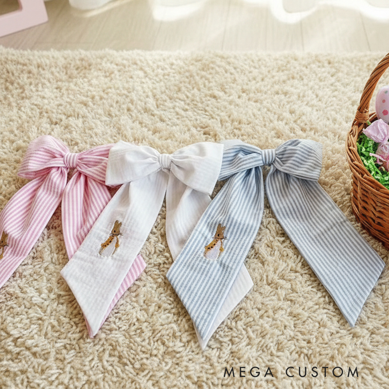 Personalized Easter Basket Bow Custom Name Fabric Decoration for Kids' Holiday Baskets Perfect Easter, strollers, baby carriers, baby showers, wedding, gifts and more