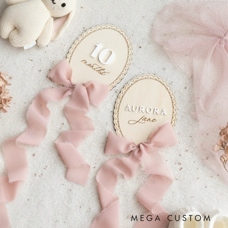 Personalized Wooden Baby Name and Milestone Plaques Custom Birth Announcement with Ribbon Options