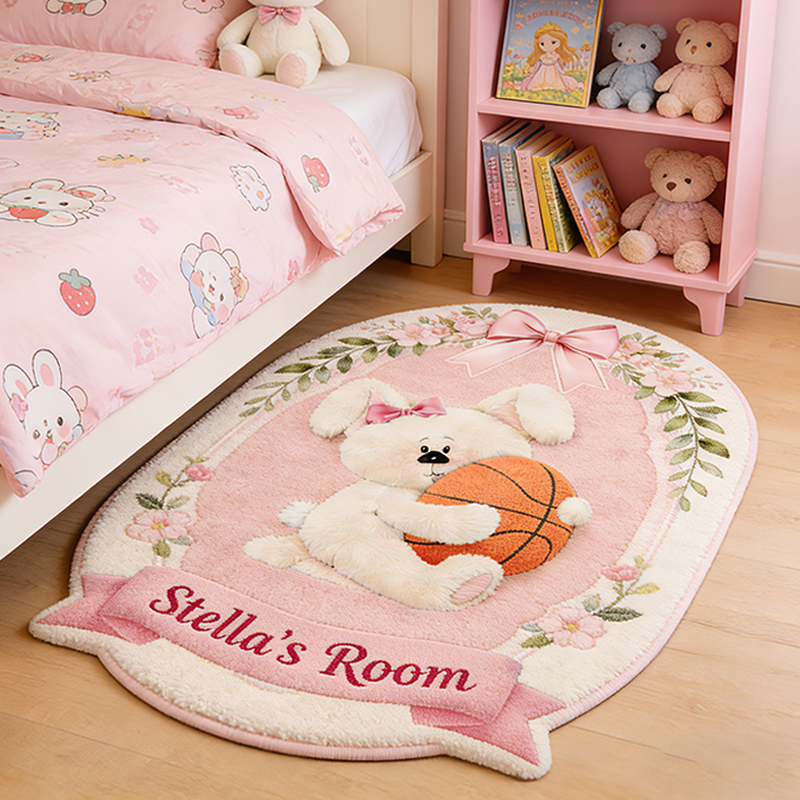 Personalized Easter Bunny Basketball Rug with Custom Name for Kids Easter Gifts  