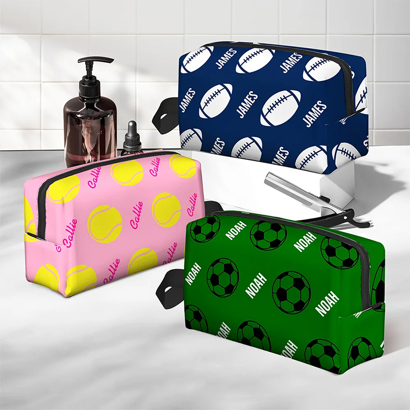 Personalized Sports Themed Toiletry Bag with Custom Name Football, Tennis, Soccer for Sports and Travel Enthusiasts