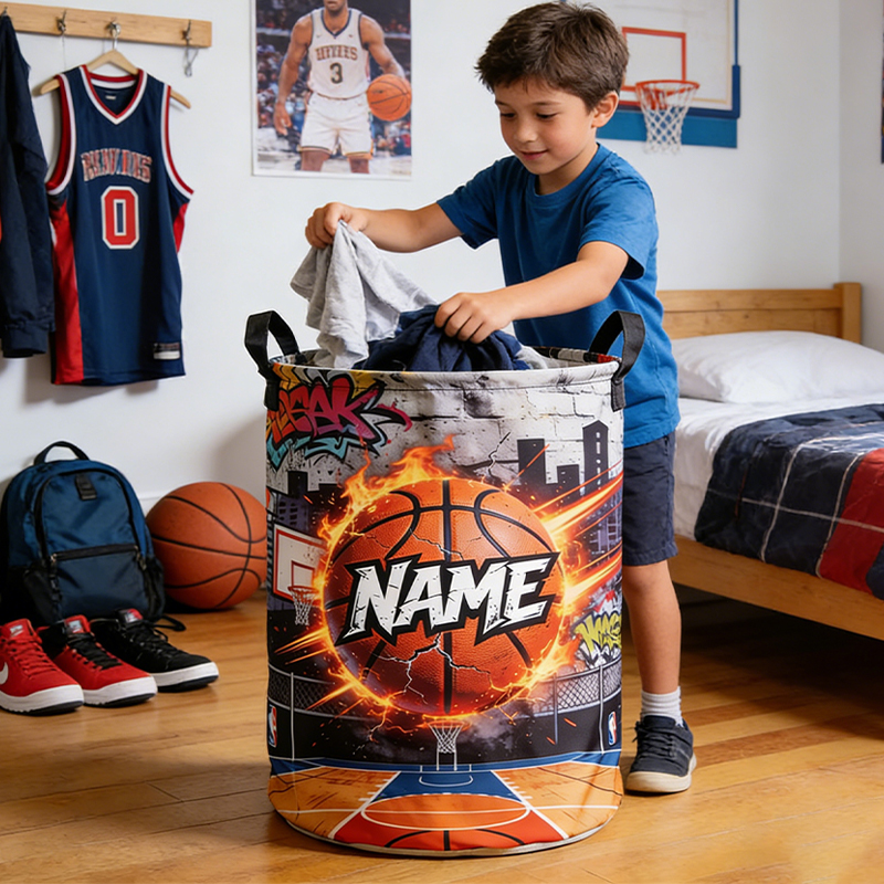 Personalized Basketball Fire Storage Basket with Custom Name Energize Any Room for Basketball Enthusiasts