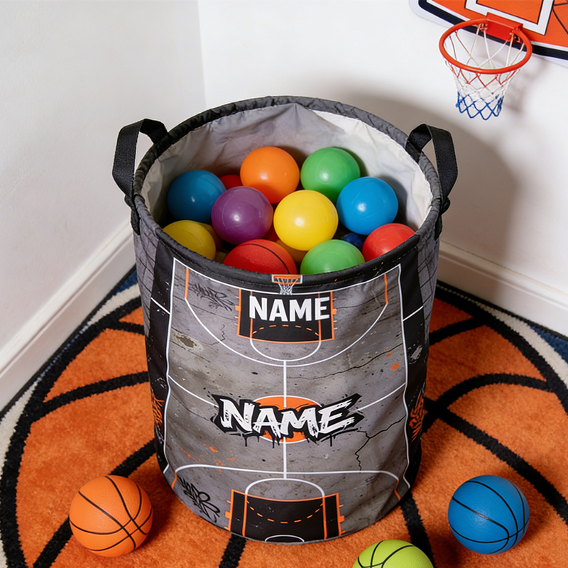 Personalized Graffiti Basketball Court Storage Basket with Custom Name for Basketball Lovers