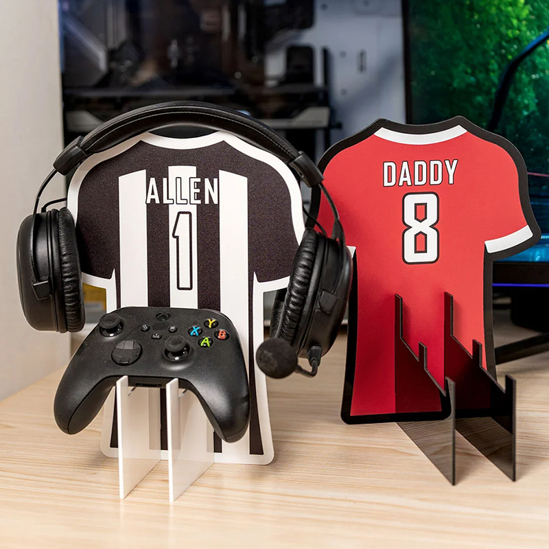 Personalized Jersey Shape Controller Headset Stand with Number and Name Gaming Accessories Desk Decor for Ball Game Lovers 