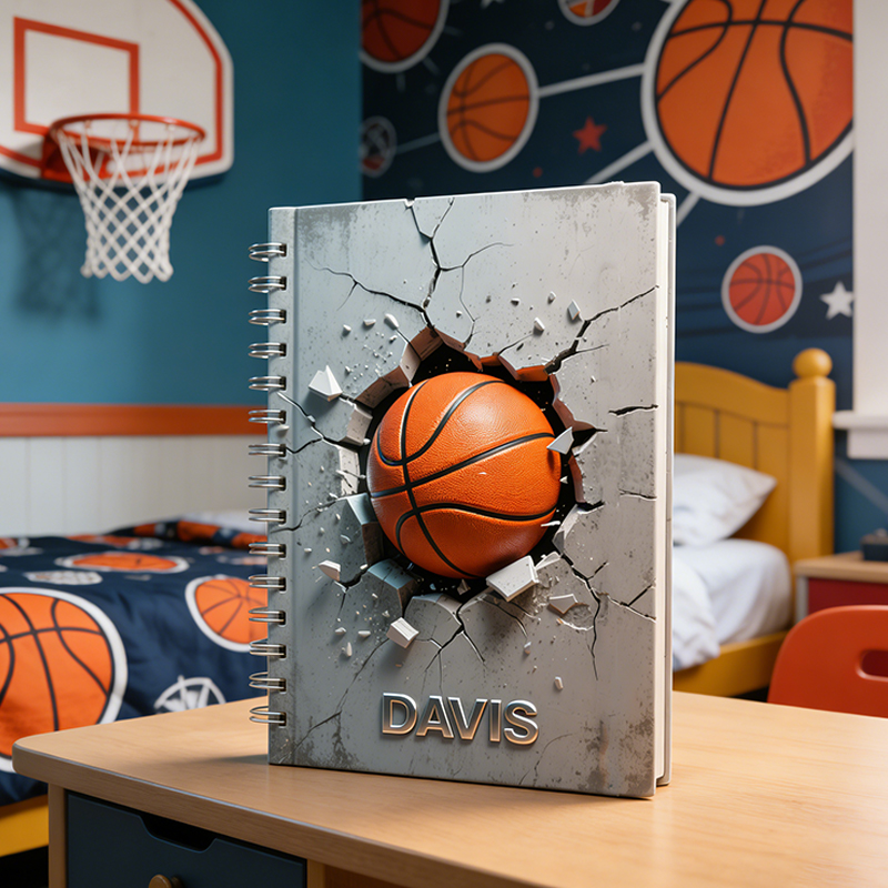 Personalized Basketball Sports Broken Effect Notebook with Custom Name for Basketball Fans or Students