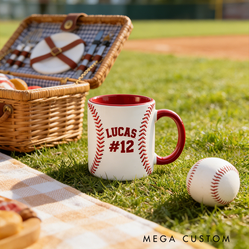 Personalized Baseball Mug with Custom Name and Number Design