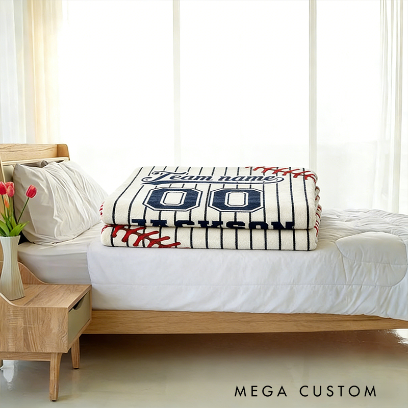 Personalized Baseball Blanket with Custom Team Name and Number