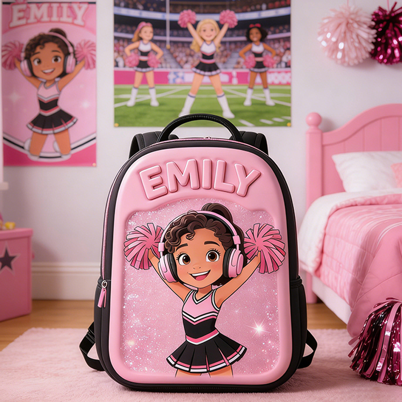 Personalized Glitter Cheerleader Backpack with Custom Name for Girls Black to School Gift