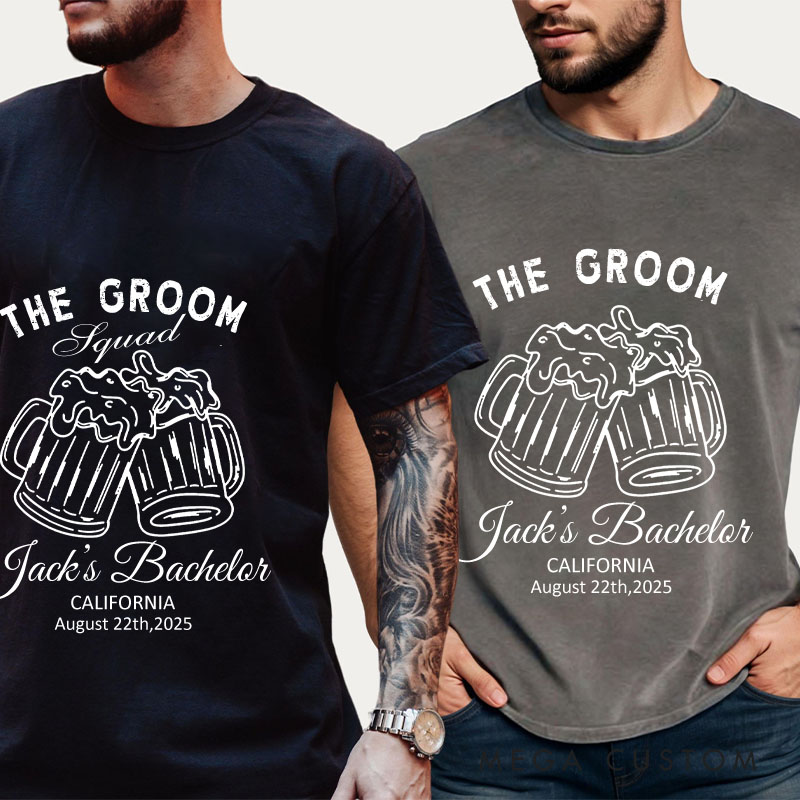 Personalized Groom Squad Bachelor Washed T-Shirt Groomsman Wedding Party T-Shirt Retro Best Man y2k Washed T-Shirts for Men