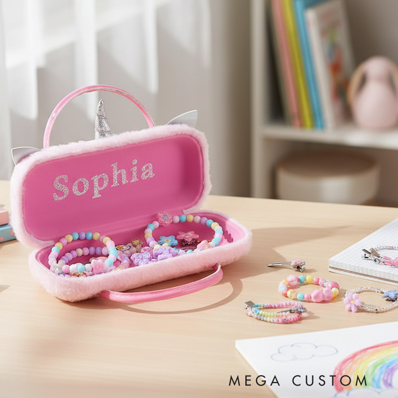 Personalized Dreamy horse Themed Plush Glasses Case Custom Name Handheld Storage Box for Kids