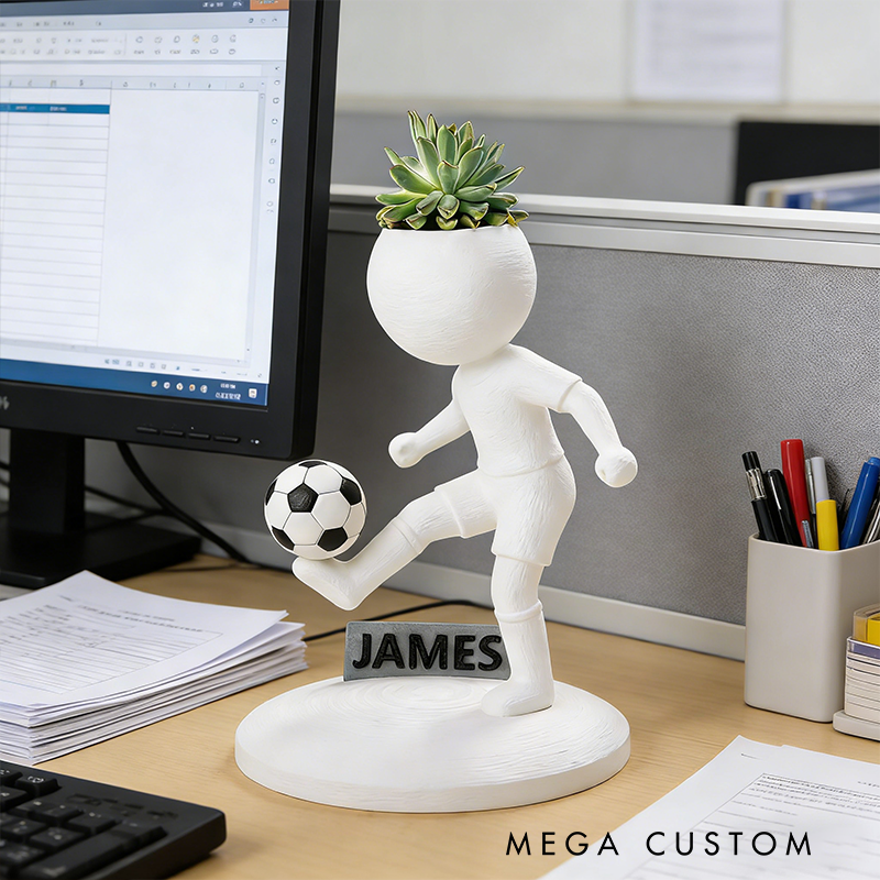 Personalized Soccer Player Planter Figurine with Custom Name Plate