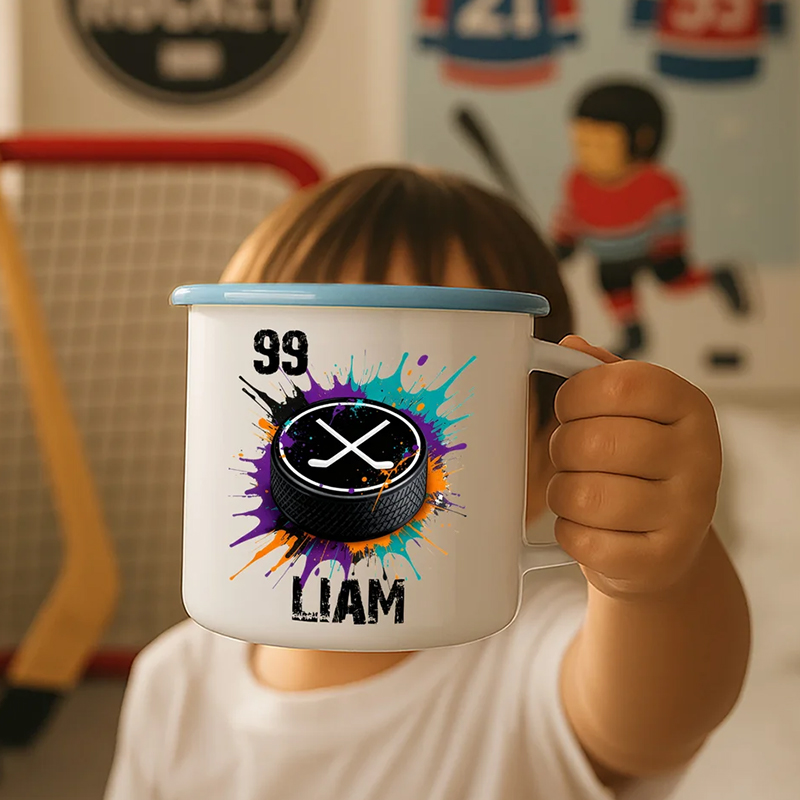 Personalized Splash-Effect Sports Enamel Cup with Name and Vibrant Design for Sport Enthusiasts