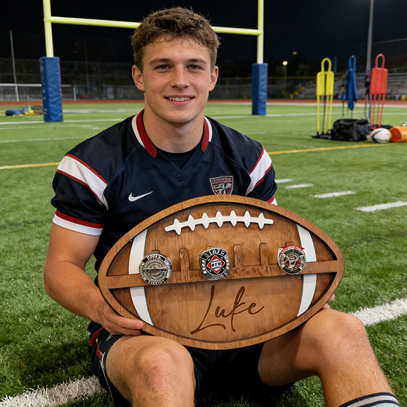 Personalized Football Ring Display Holder with Custom Name for Football Stars