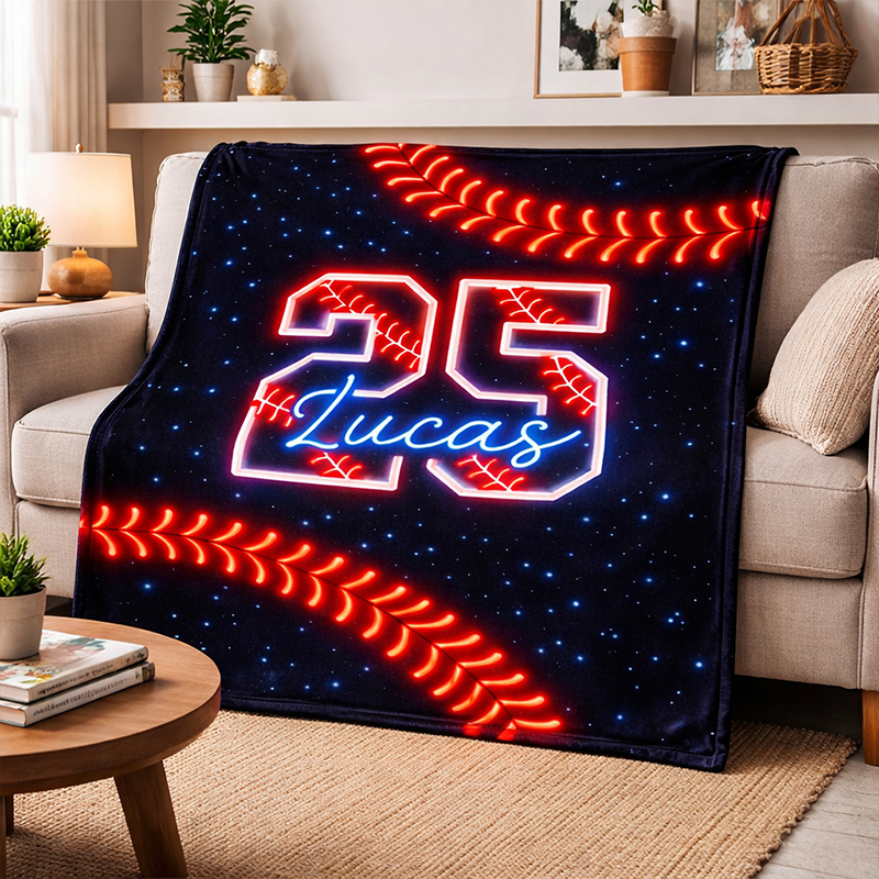 Personalized Baseball Blanket Custom Name and Number Cozy Gift for Fans