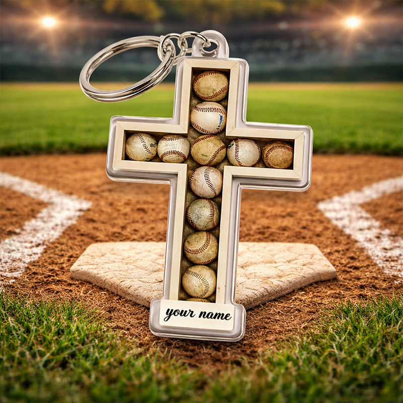 Personalized Baseball Cross Keychain Unique Custom Name Gift for Sports Fans