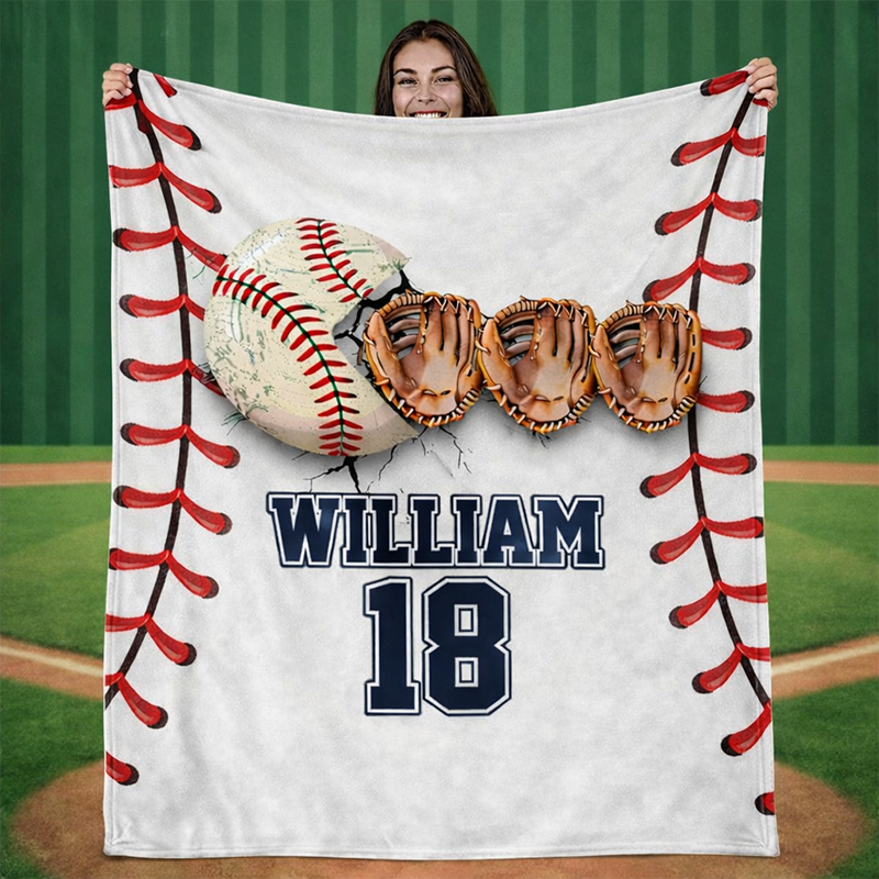 Personalized Baseball Blanket Custom Name and Number Perfect Gift for Sports Lovers