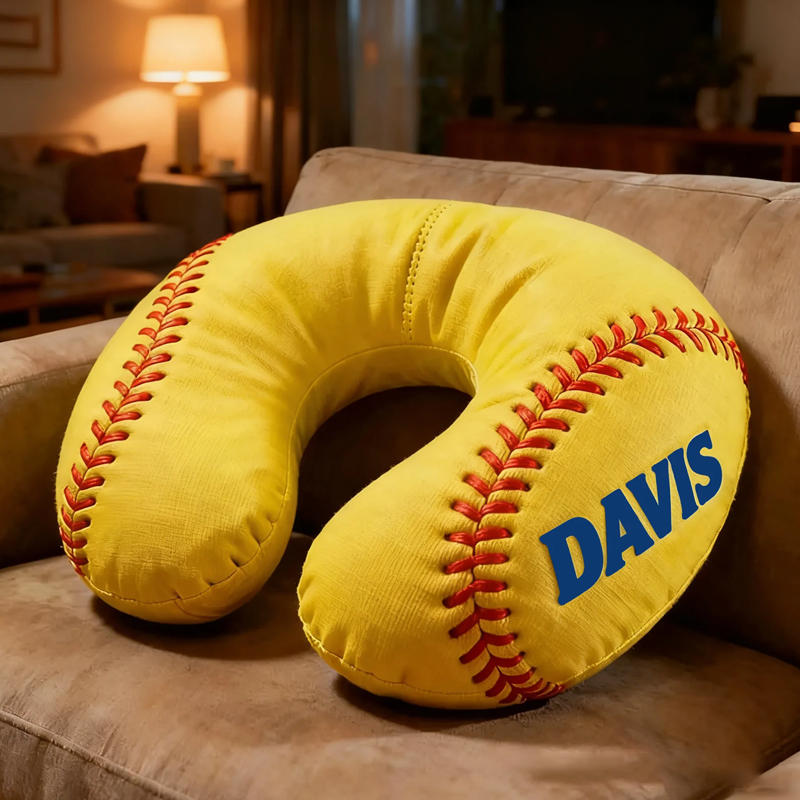 Personalized Softball U-Shaped Pillow with Custom Name for Sports Fans and Travelers
