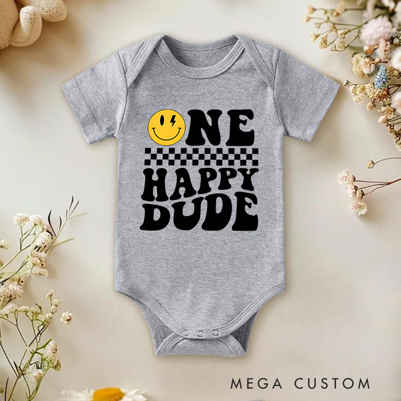 Personalized One Happy Dude First Birthday Baby Onesie Funny Gift for Baby